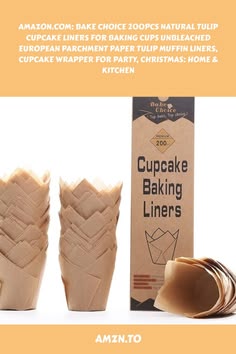 Bake Choice 200pcs Natural Tulip Cupcake Liners for Baking Cups Unbleached European Parchment paper Tulip Muffin Liners, Cupcake Wrapper for Party, Christmas